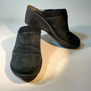 Ugg Gael black Suede Wedge Clogs Slip On Shearling Lined Size US 8